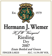 Hermann Wiemer 2007 HJW Vineyard Riesling